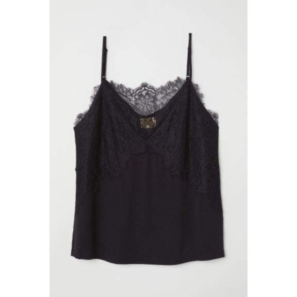 H&M Black Lace Cami Tank Top Sleeveless Blouse Women's Size US 4